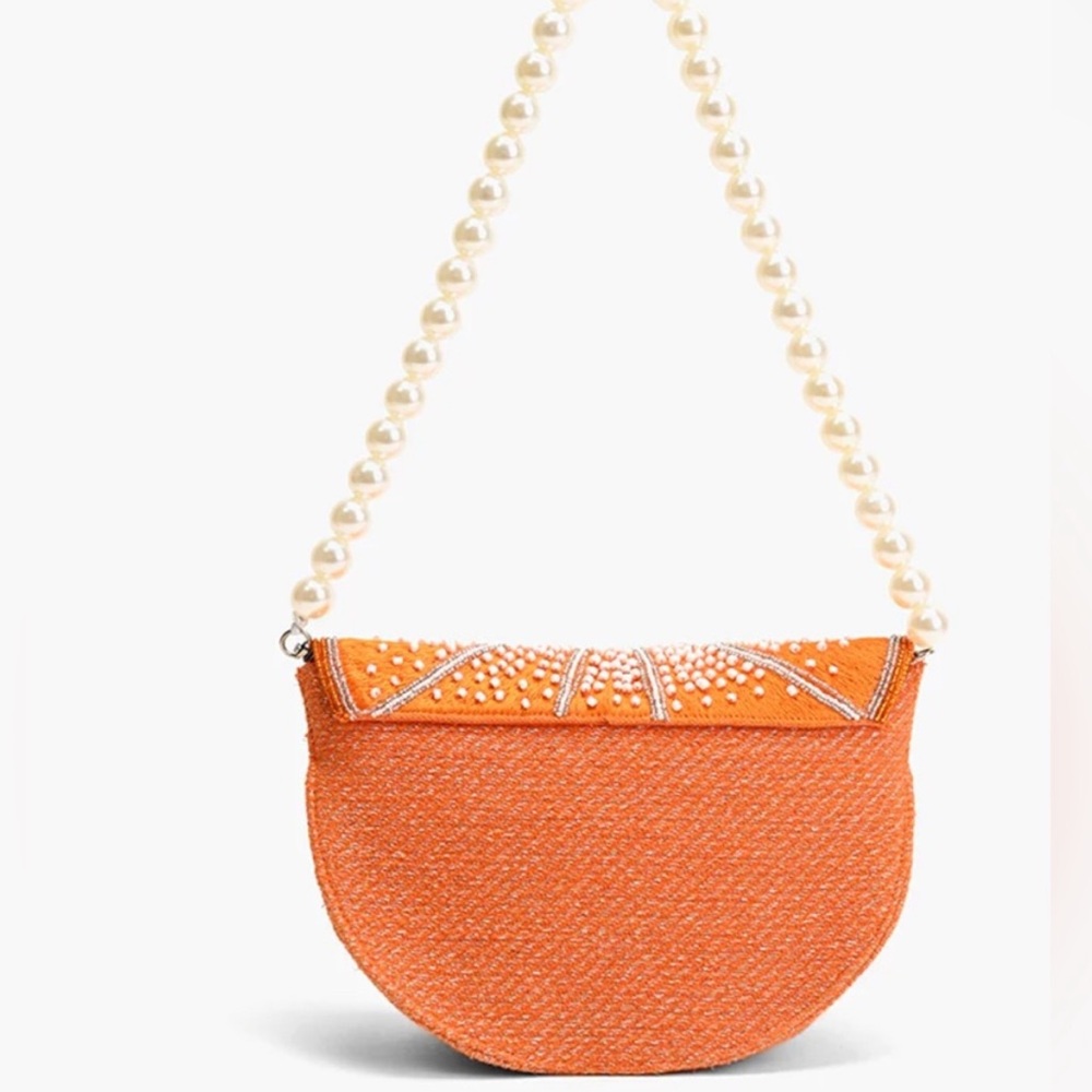 NWT VIRAL RARE Orange Beaded Handbag with Pearl Strap - Picture 13 of 13